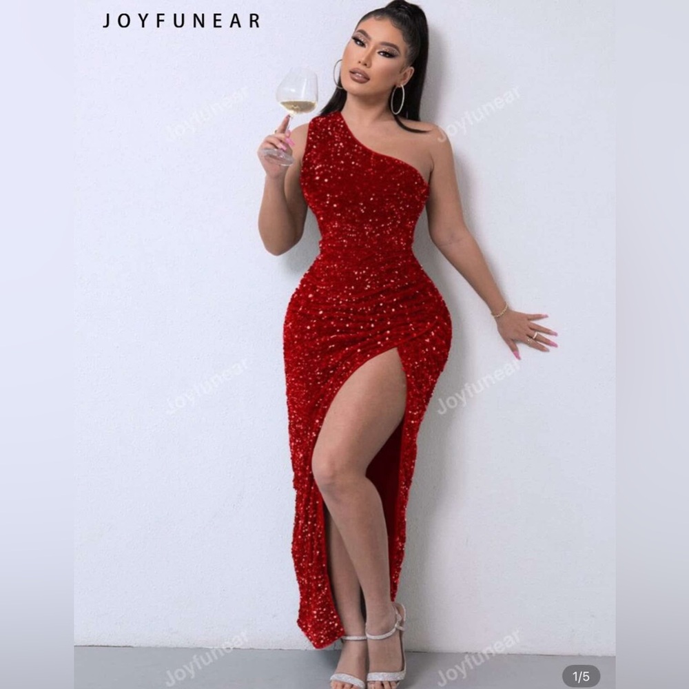 SHEIN Dazzling Red One-Shoulder Dress